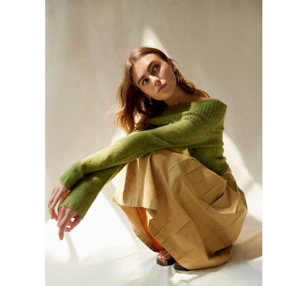 Silence + Noise Claudia Knitted Bardot Top, Urban Outfitters, Olive Green, Small - Picture 5 of 10